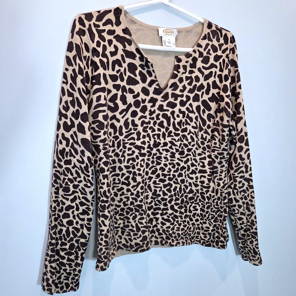 Talbots Animal Print 3/4 Sleeve Silk Sweater Size LP